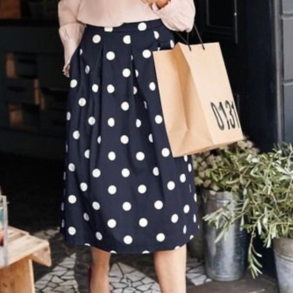 Boden Navy Polka Dot Midi Skirt